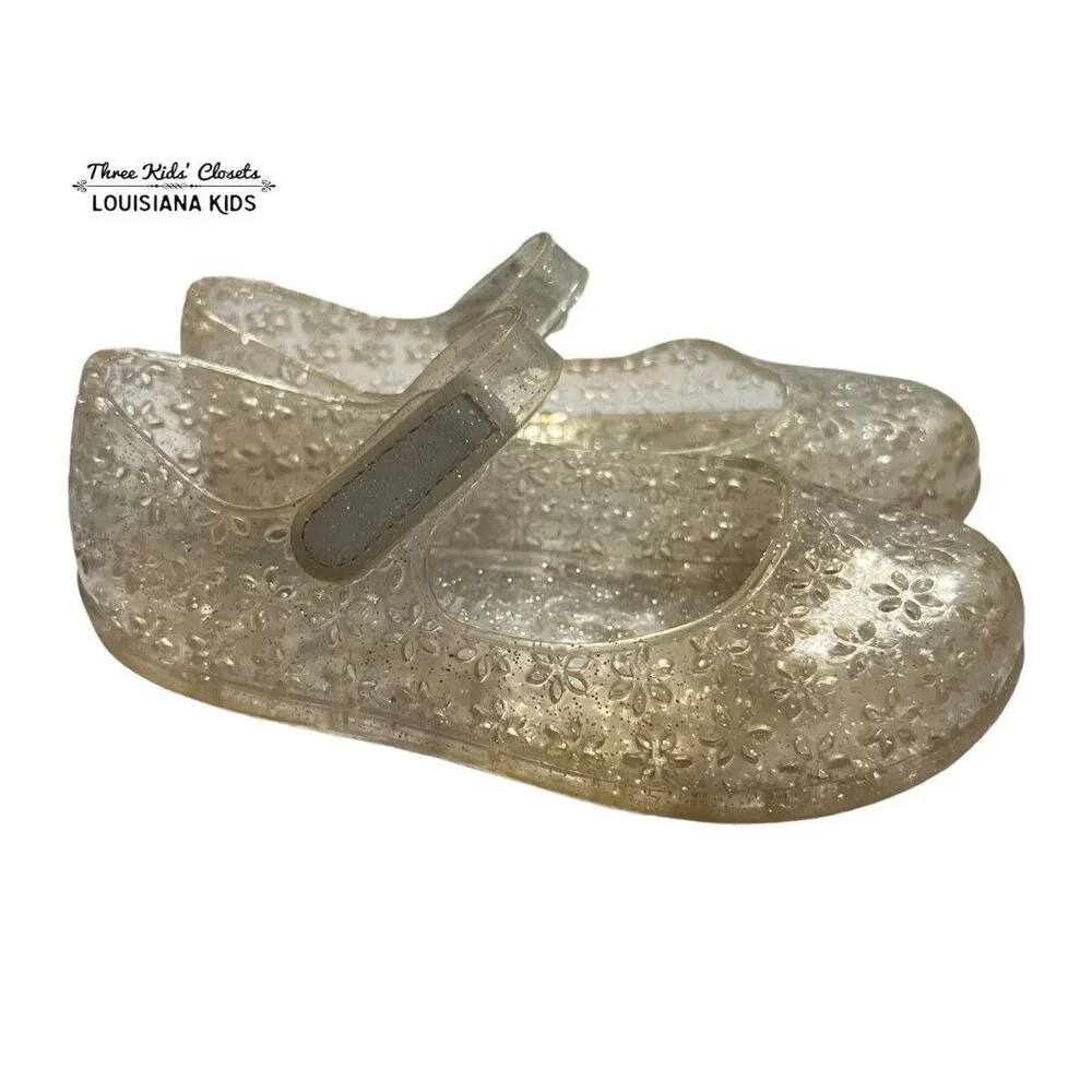 Old Navy Sz 9 Clear Flower Glitter Jelly Shoes